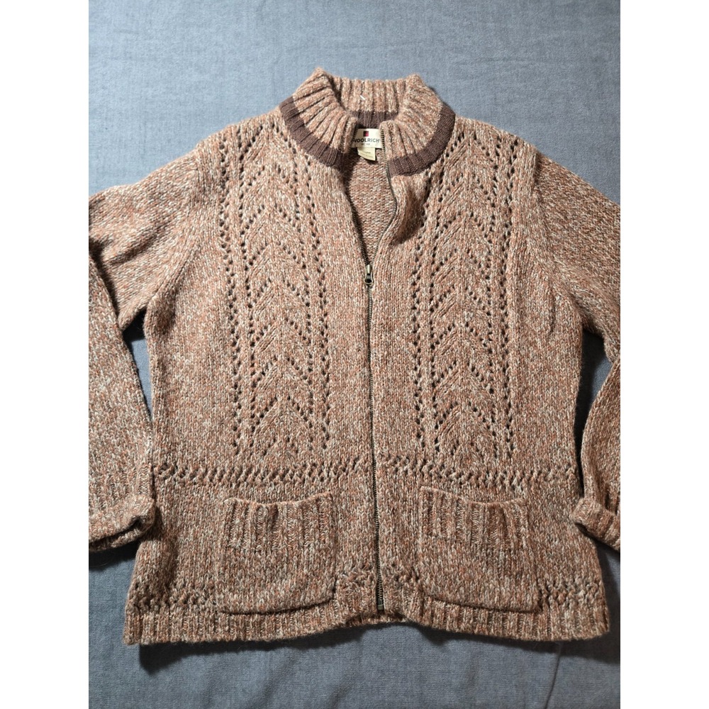 Vtg Woolrich Cardigan Sweater Large Brown Pockets Alpaca Blend Marled Full Zip